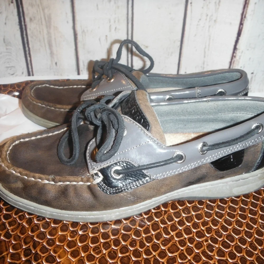 girls Sperry brown and black sz 6
